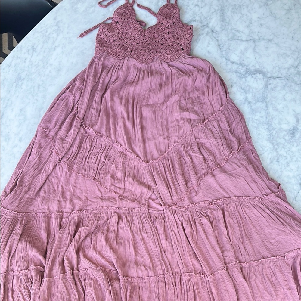 Free people crochet mauve Pink Maxi Dress XS NWT